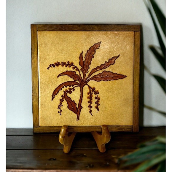 Vintage Trivet Framed Tile 6.5" Sq Made in Italy Santerno Imola Botanical MCM - Picture 1 of 8